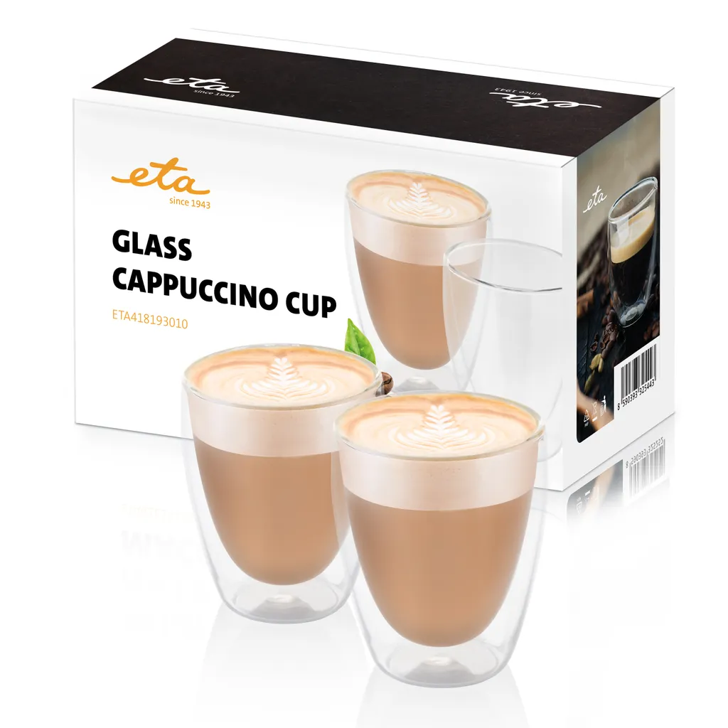 Kaffee-Zubehör ETA 2x 240ml Cappuccino Set  Artikel-Nr.: ETA418193010  Elegante, doppelwandige Gläser aus Borosilikatglas für noch intensiveren Kaffeegenuss, 240 ml